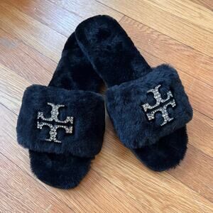 NEW! Tory Burch Jeweled Black Slippers Sz 8
